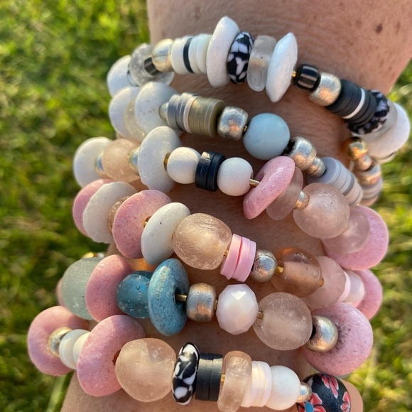 2 piece Handmade bracelet set /stack,African glass beads. - Picture 12 of 16